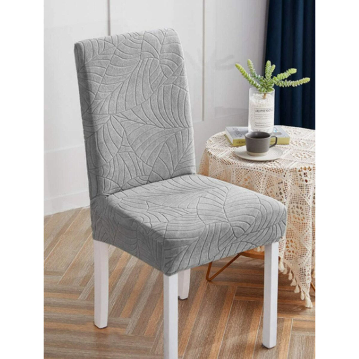 POKROWIEC NA KRZESŁO JASNY SZARY WELUR ŻAKARD WZORY ELASTYCZNY [21ZD]