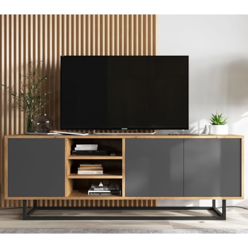 Szafka RTV Industrialna Komoda Loft Dąb Wotan Grafit MAT 150 cm