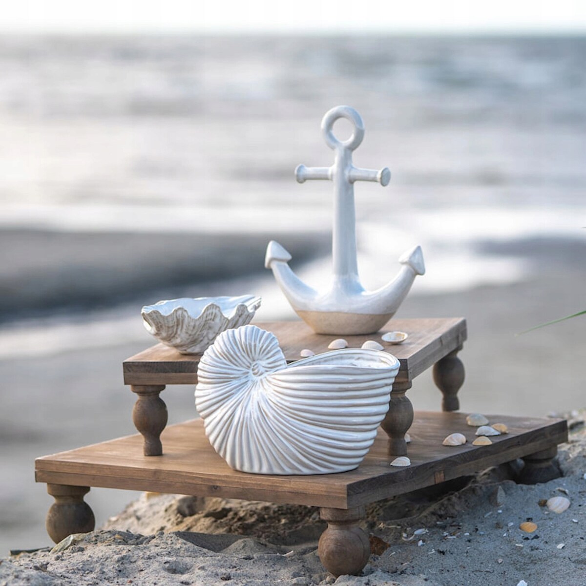 FIGURKA KOTWICA LATARNIA MORSKA MARYNISTYKA CERAMICZNA DEKORACYJNA OZDOBA