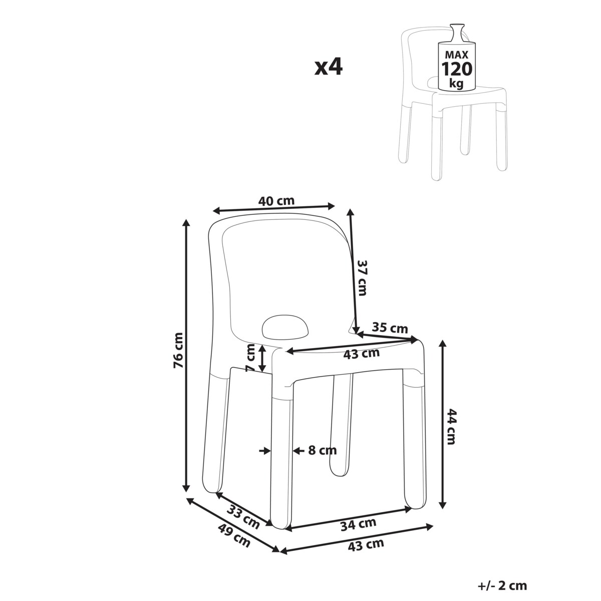 Zestaw 4 krzeseł ogrodowych BETIM Czarny