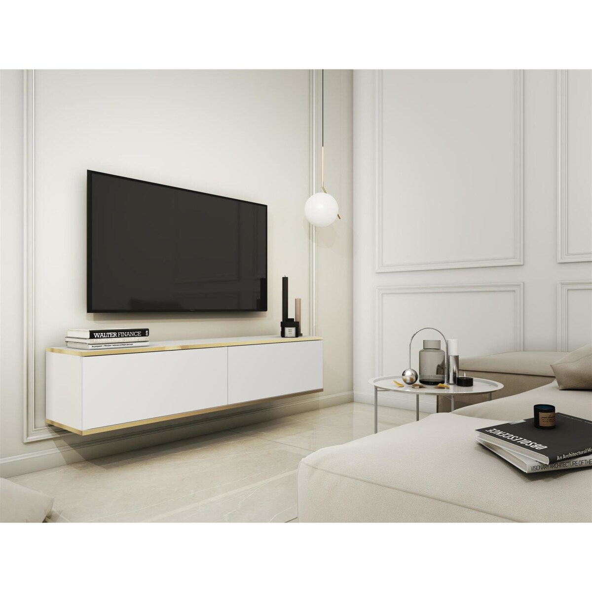 Szafka RTV wisząca Hollar 135cm biała