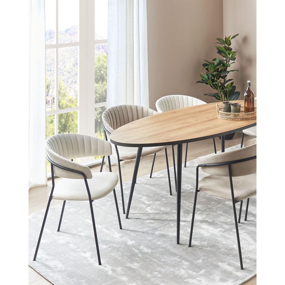 Zestaw 2 krzeseł do jadalni MARIPOSA Welur Kremowy