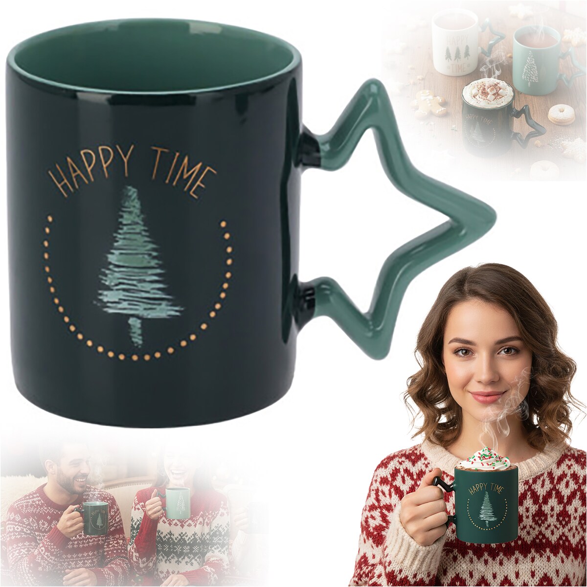 Kubek Z Uchem Świąteczny 380 Ml Porcelanowy Zimowy Świąteczny