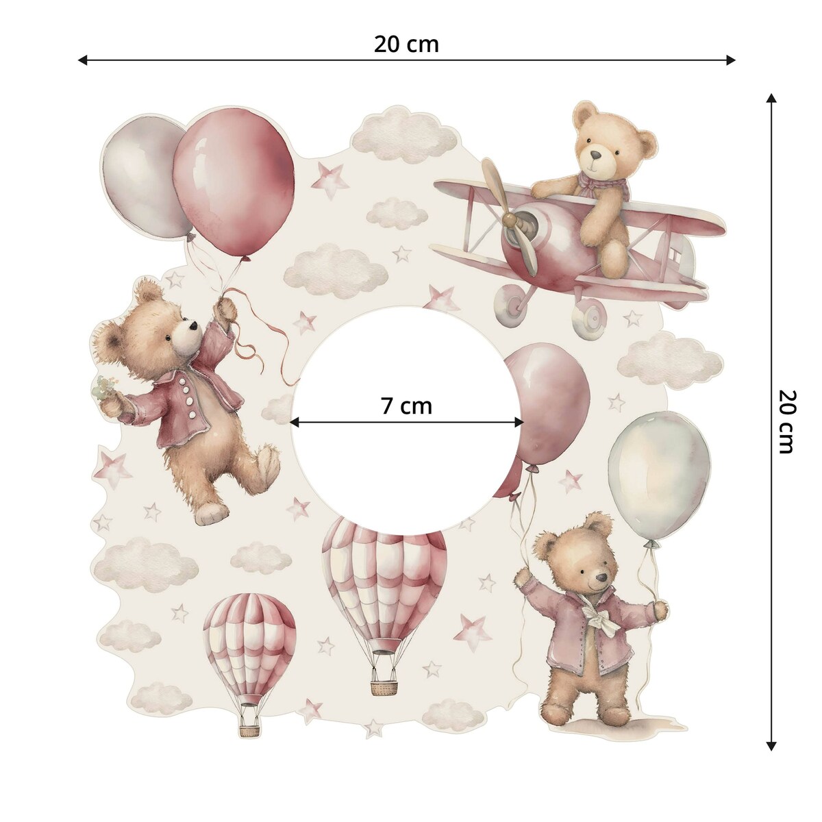 Naklejka Pod Włącznik Misie Różowe Balony Chmurki Gwiazdki Boho Dla Dzieci 20x20cm