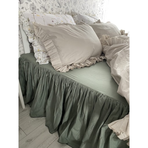Prześcieradło z falbanką - boho zieleń 160/200