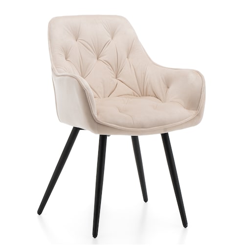 Krzesło tapicerowane pikowane do salonu jadalni welurowe SIENA beżowe