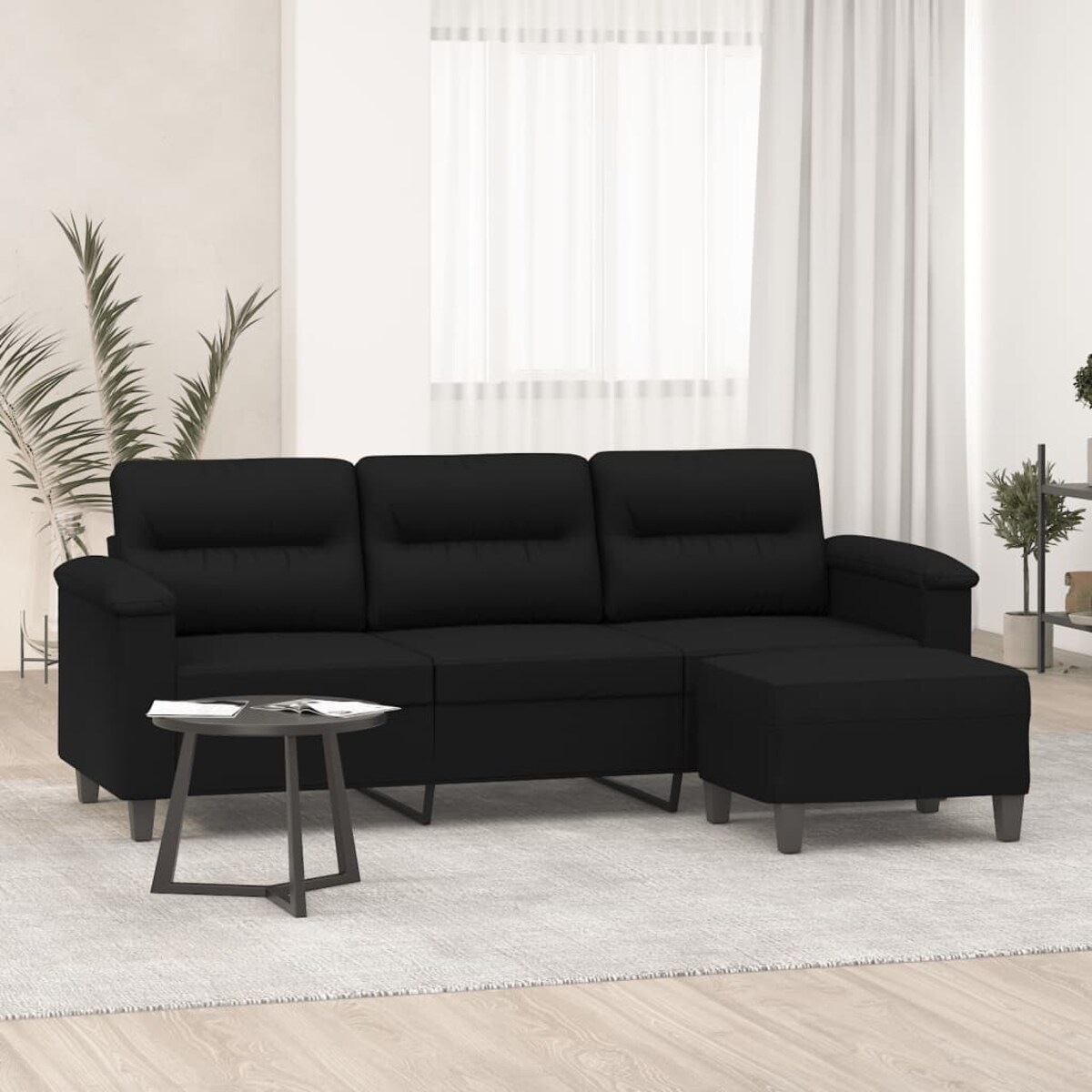 vidaXL 3-os. sofa z podnóżkiem, czarna, 180 cm, obita mikrofibrą