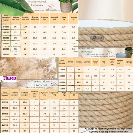 42 BOHO sznurek BIAŁA BAWEŁNA wysoka osłonka + wkład doniczka koszyk naturalny gruby sznurek LINA z trawy plecionej JUTA styl skandynawski etno loft marynistyczny wzór 42/BB16