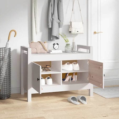 vidaXL Ławka do przedpokoju, biały, 80x40x60 cm, lite drewno sosnowe