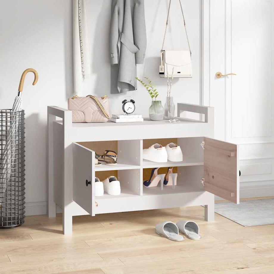 vidaXL Ławka do przedpokoju, biały, 80x40x60 cm, lite drewno sosnowe