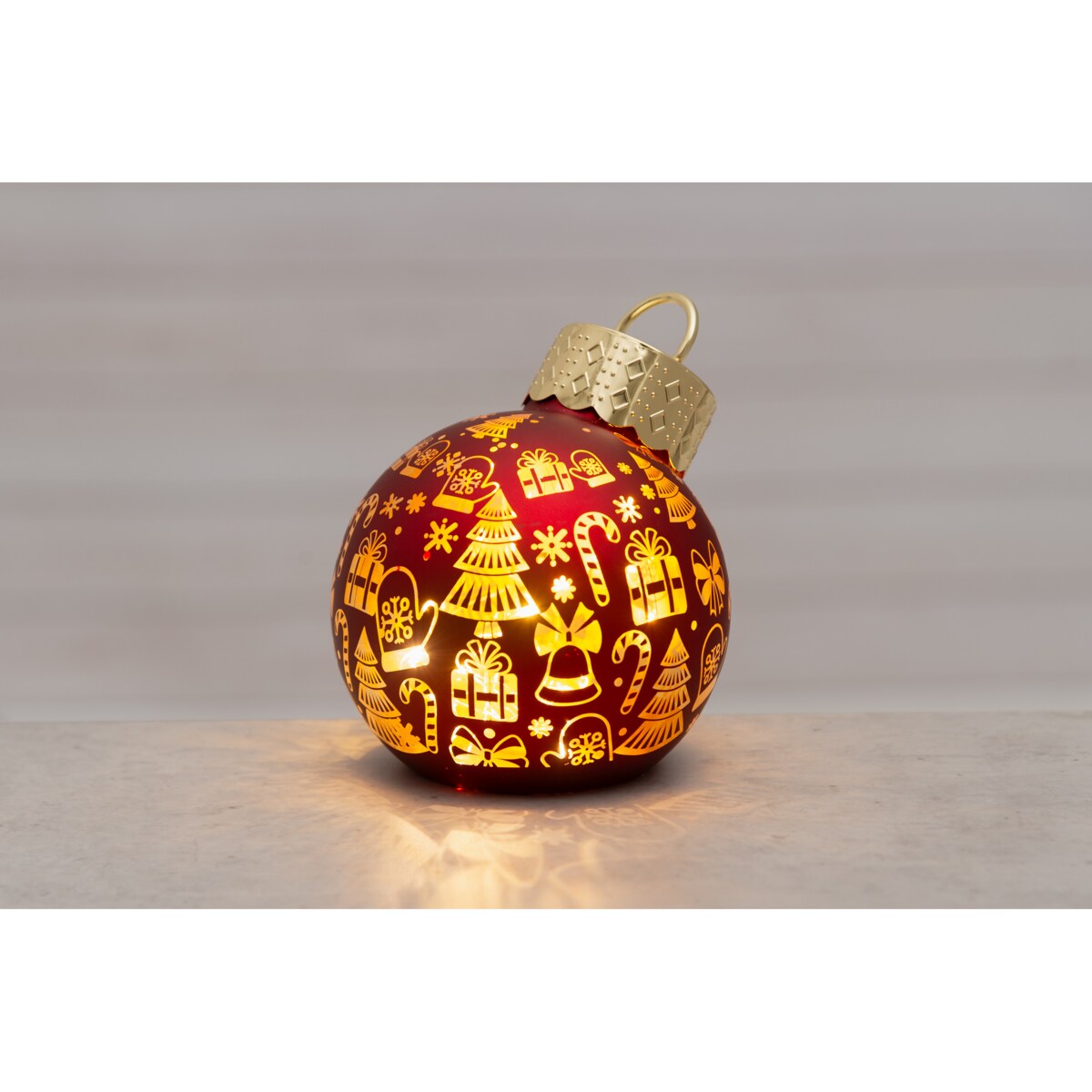 Bombka choinkowa szklana z oświetleniem LED, motyw prezentów, Ø 12 x 14 cm