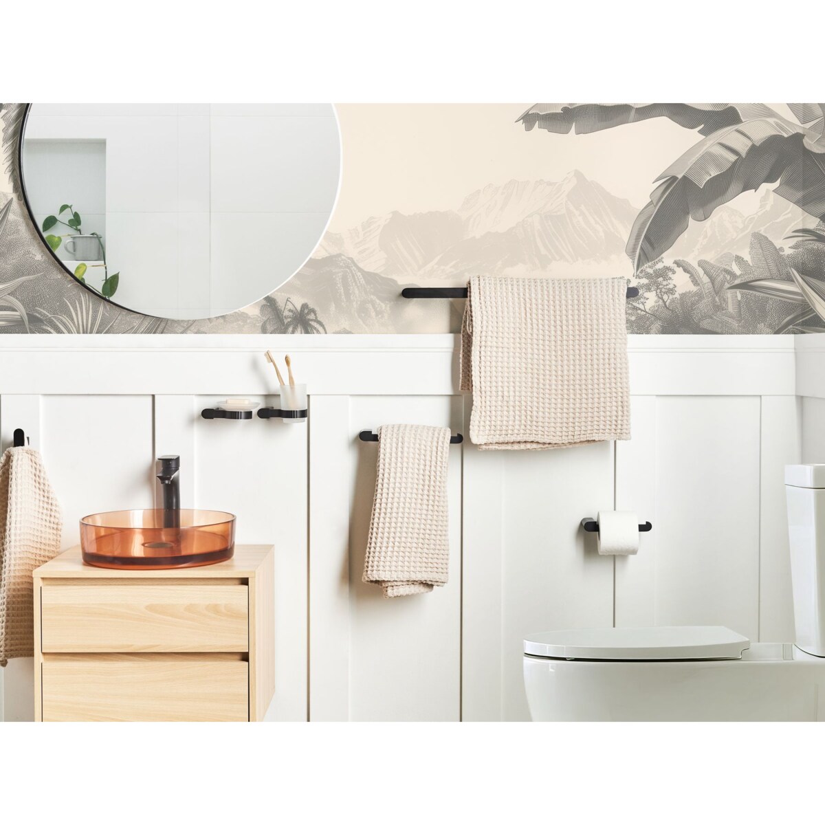 Zestaw akcesoriów toaletowych 6 elementów PARACAS Z uchwytami i haczykami na ręczniki Czarny