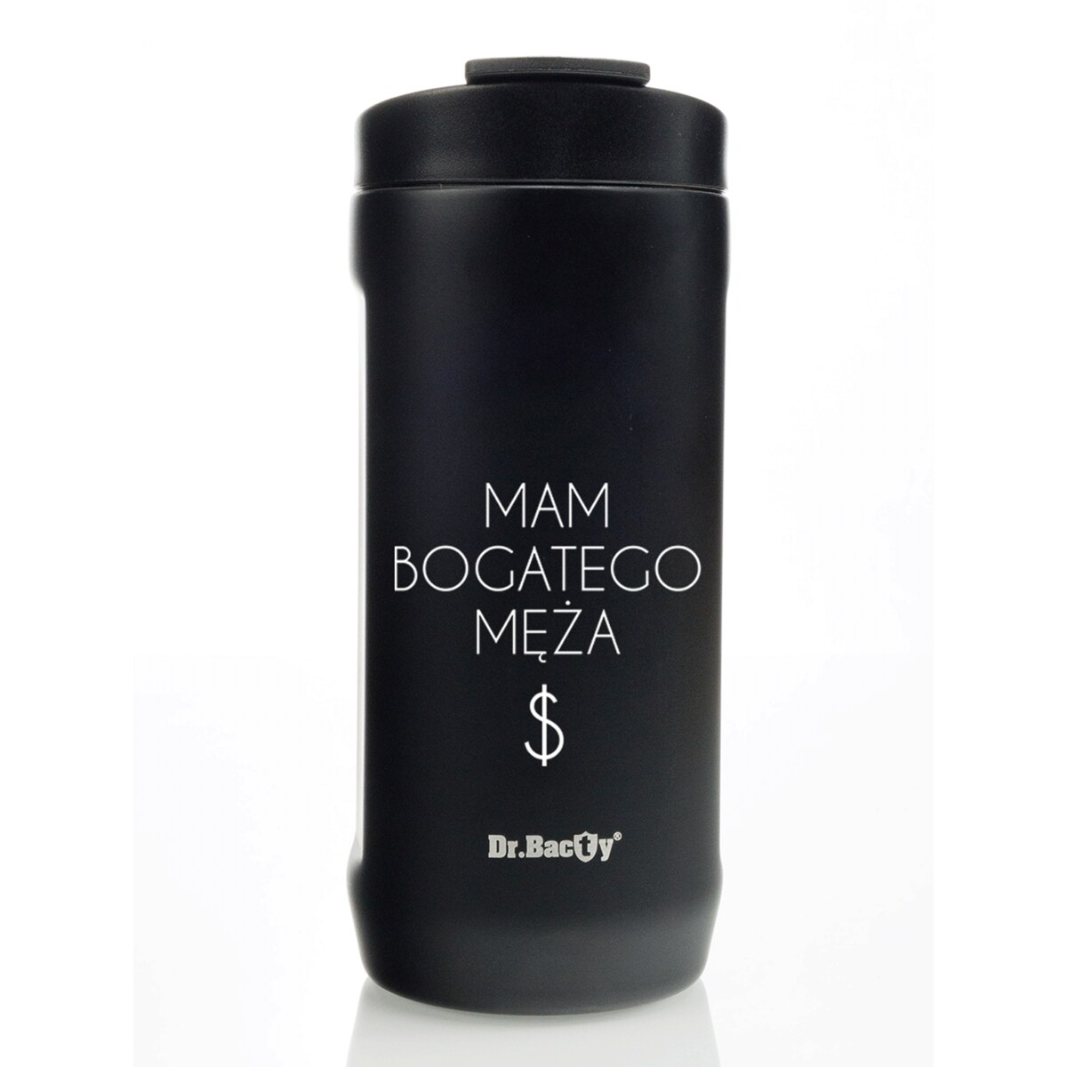 Kubek termiczny 2w1 Dr.Bacty Notus Żona bogatego męża - czarny