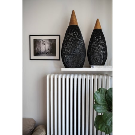 Rattanowa lampa z drewnem teakowym CONE w rozmiarze L - czarna