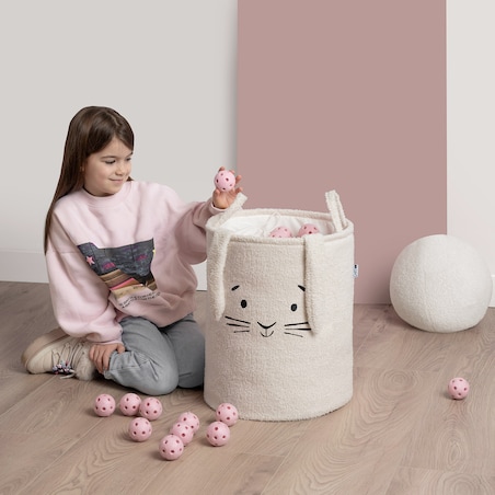 kosz na zabawki sipo, wersja premium boucle, zamykany na ściągacz, kremowy królik, xl