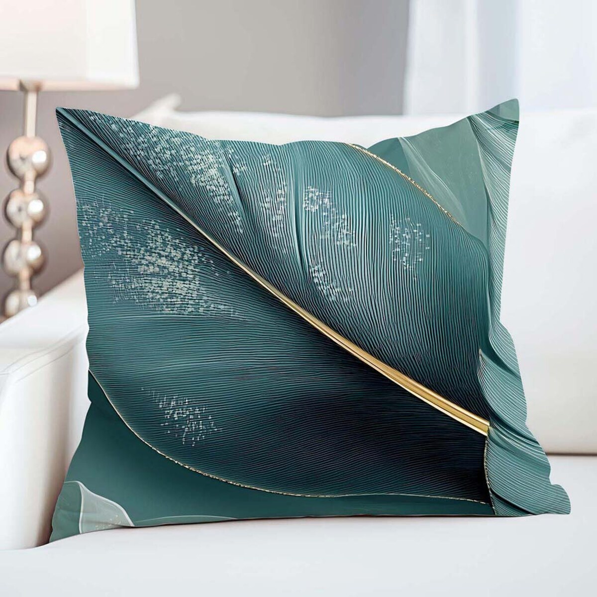 Poszewka satynowa 40x40 Selvado zielona w liście i złote akcenty, Satynlove Premium