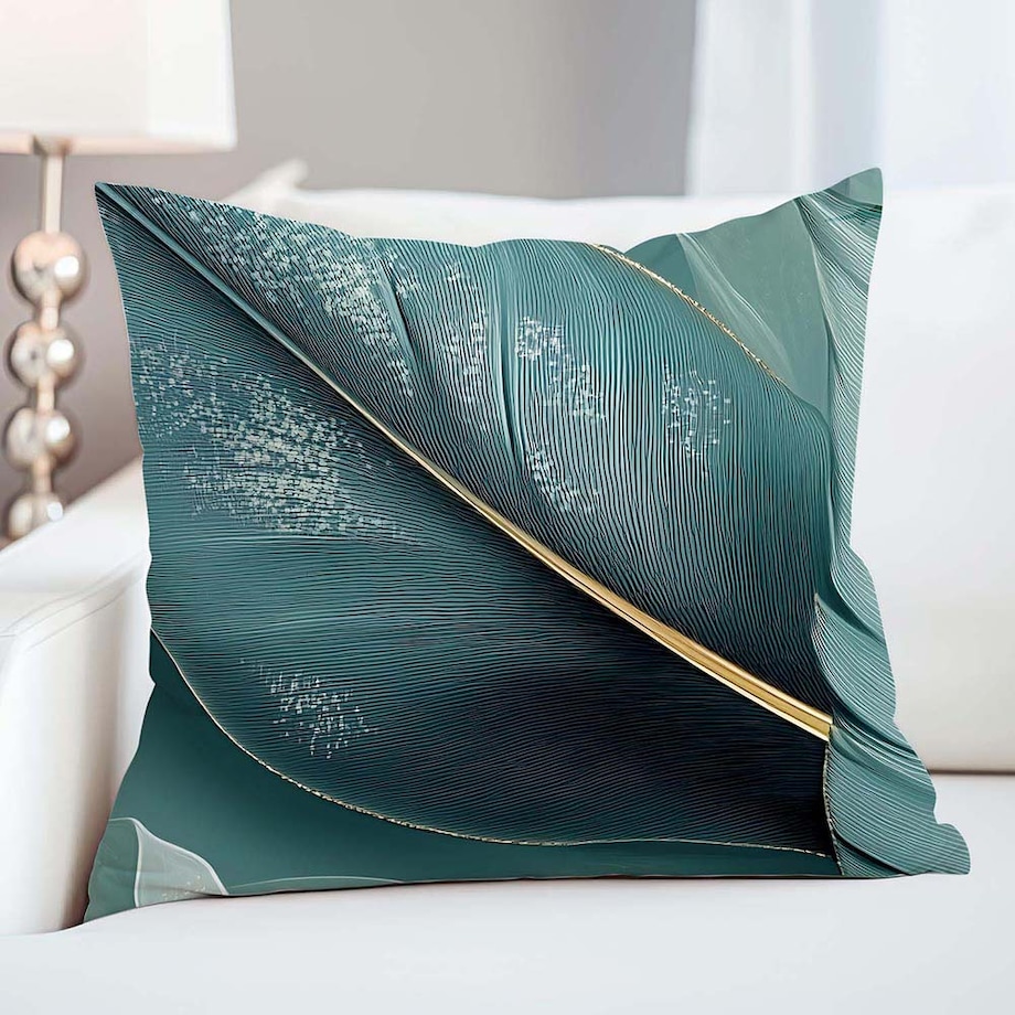 Poszewka satynowa 40x40 Selvado zielona w liście i złote akcenty, Satynlove Premium