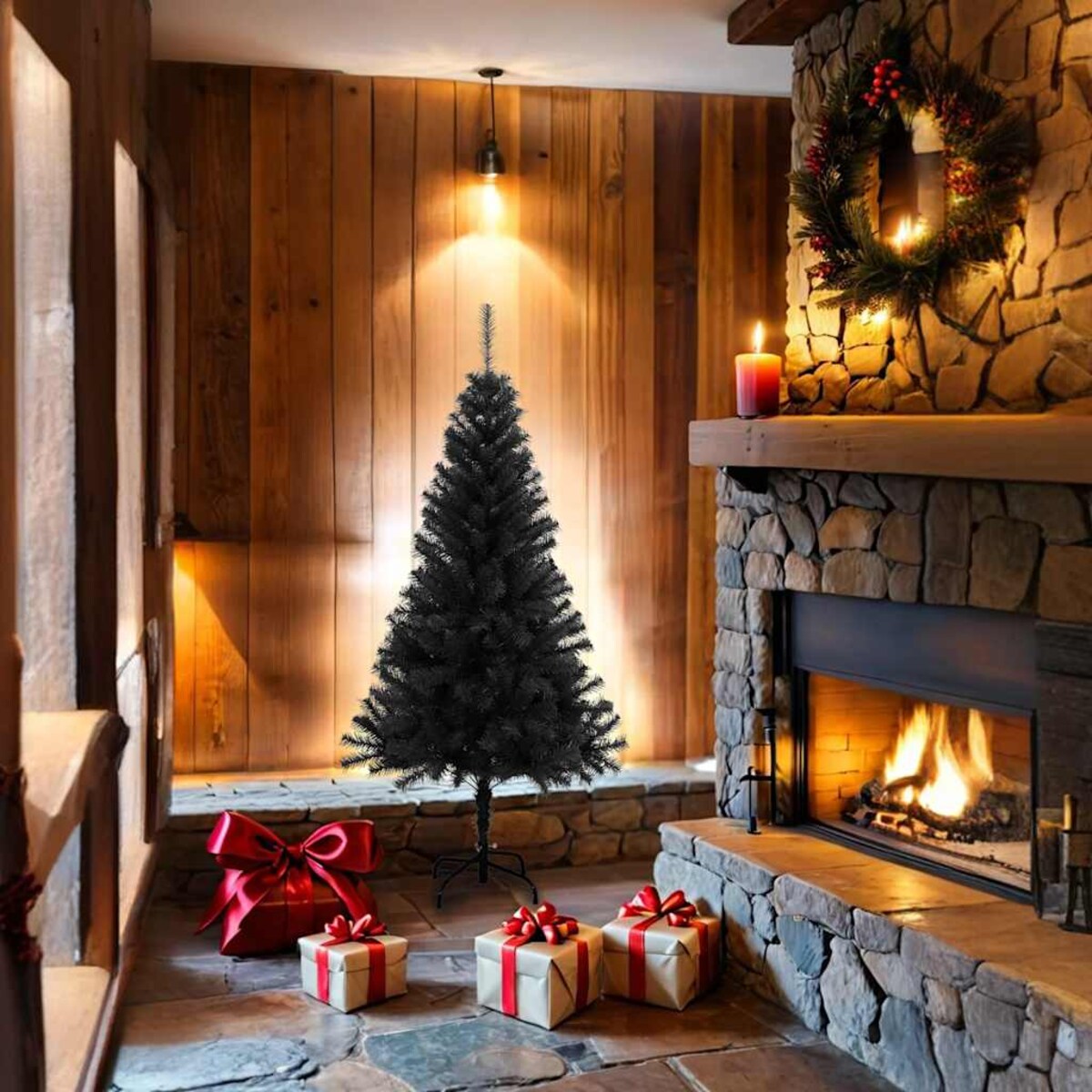 vidaXL Sztuczna choinka ze stojakiem, czarna, 150 cm, PVC