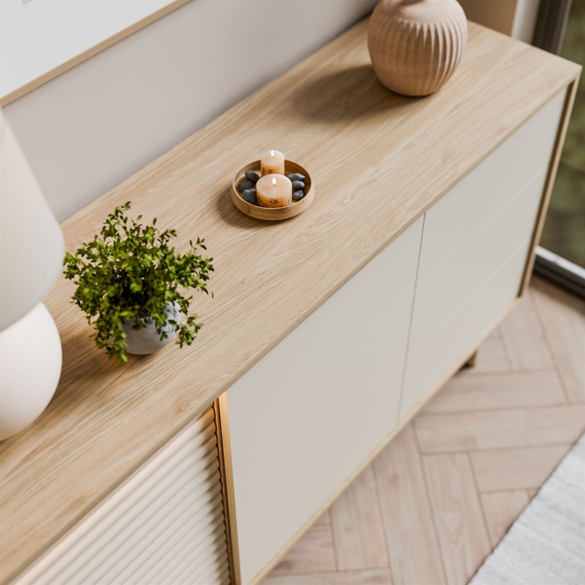 Komoda FLORENCE 2D3S z szufladami, dąb olejowany / kaszmir