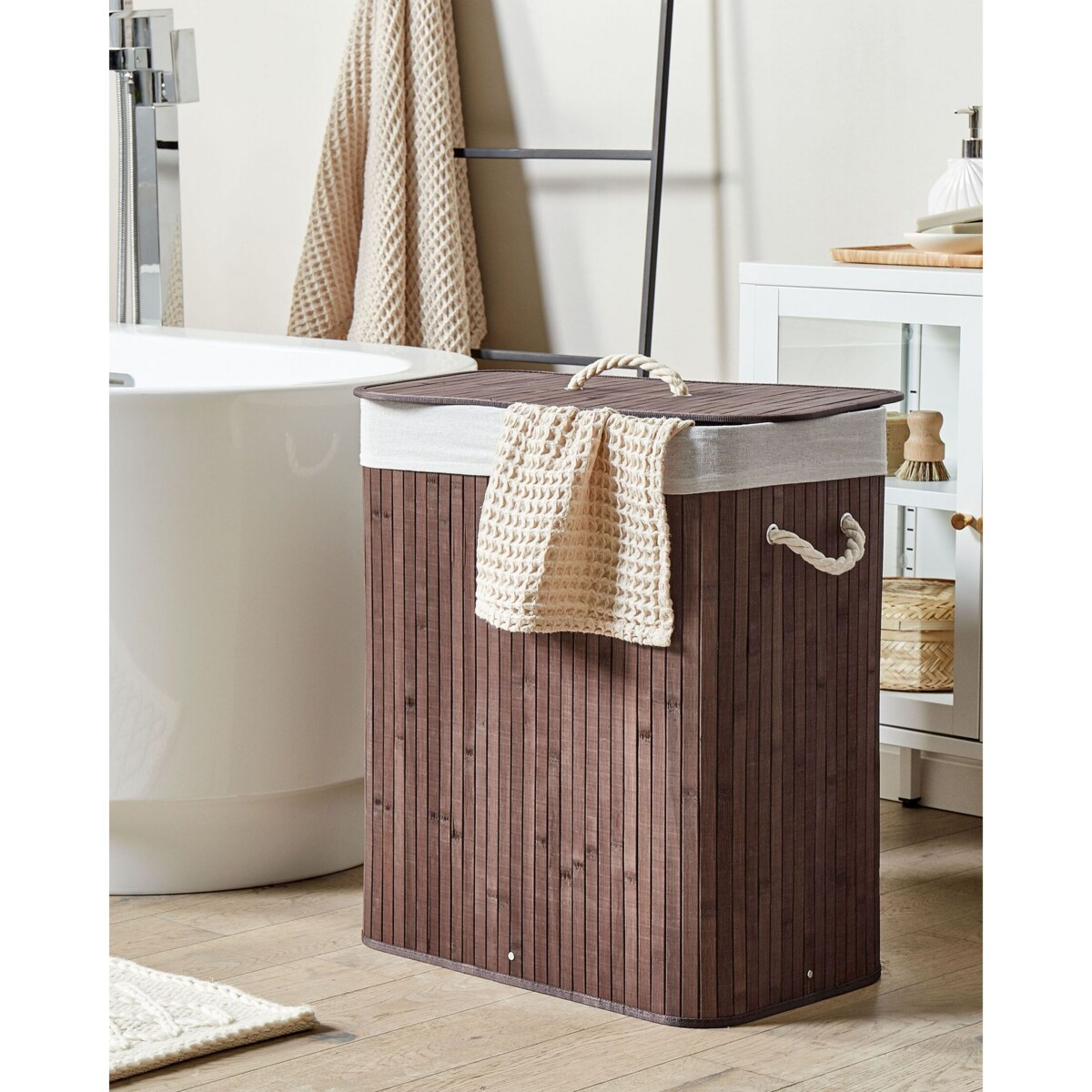 Kosz bambusowy z pokrywką ciemne drewno KANDY