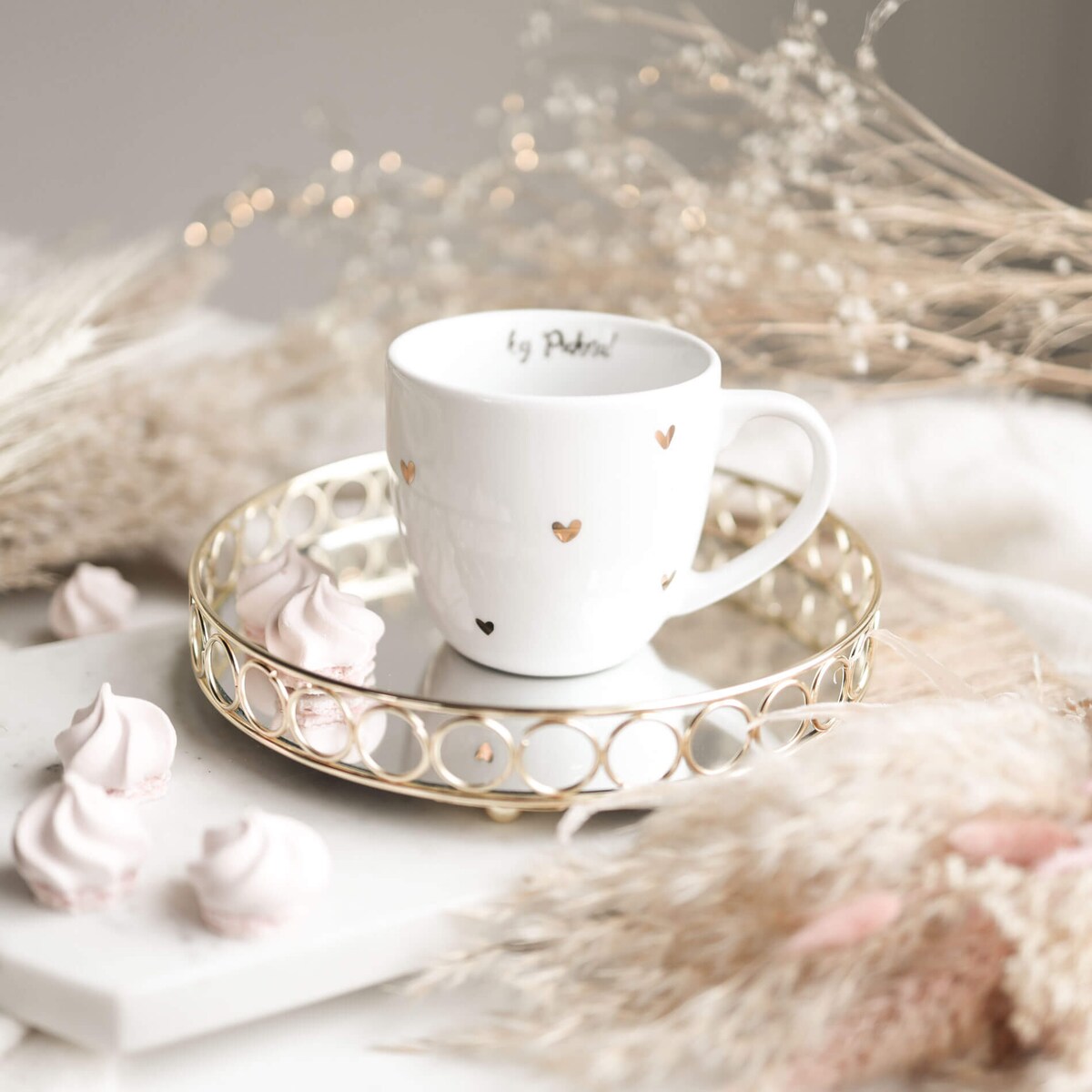 Biały kubek porcelanowy 300 ml - napis hej piękna na urodziny dla niej