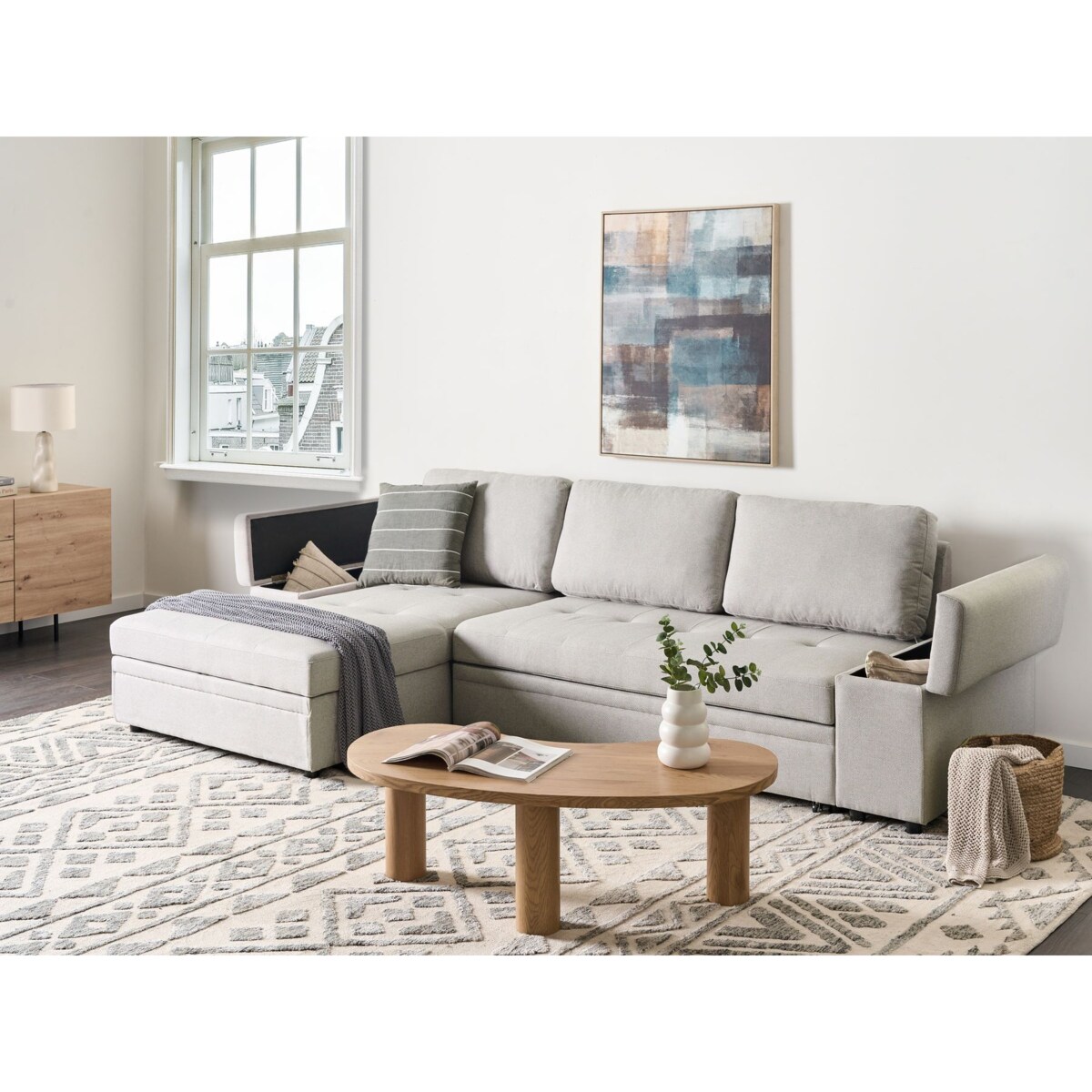 Sofa narożna prawostronna HRISEY Jasnoszary Prawostronny