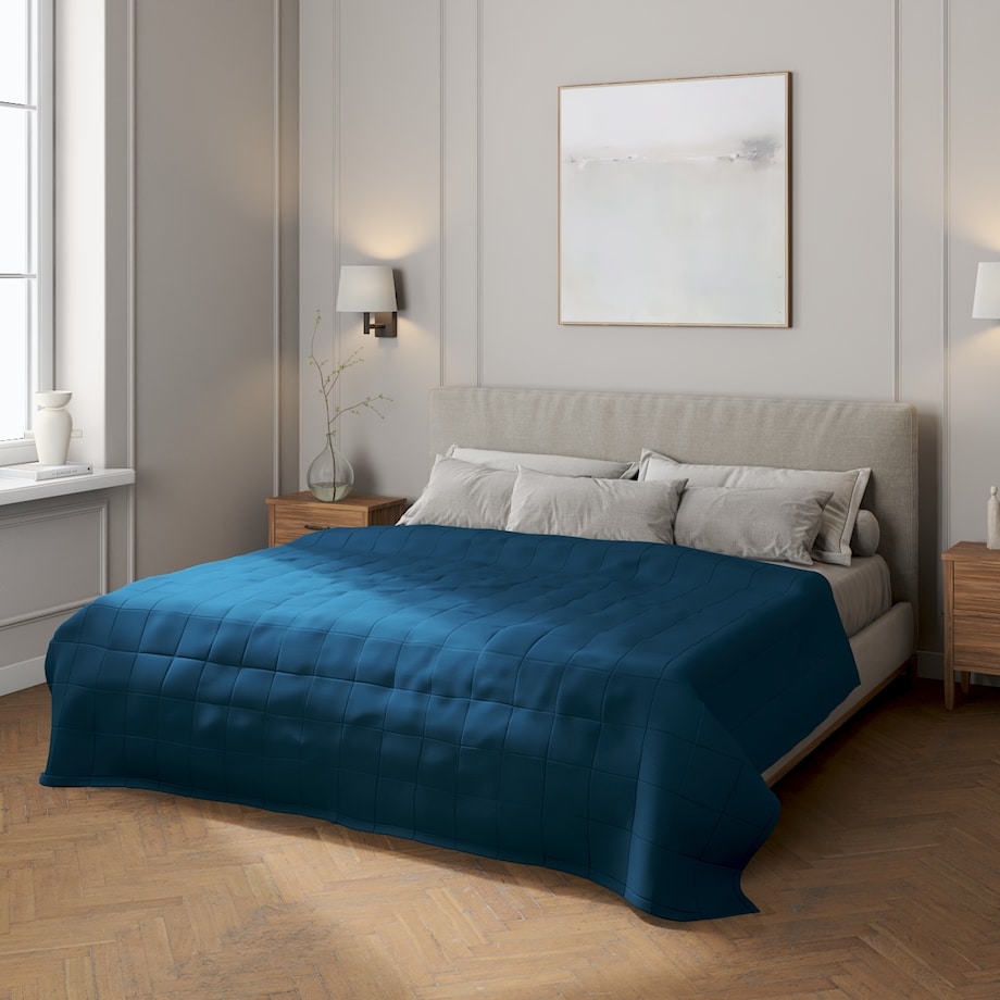 Narzuta pikowana w kratę 200x210 ocean blue (morski niebieski)