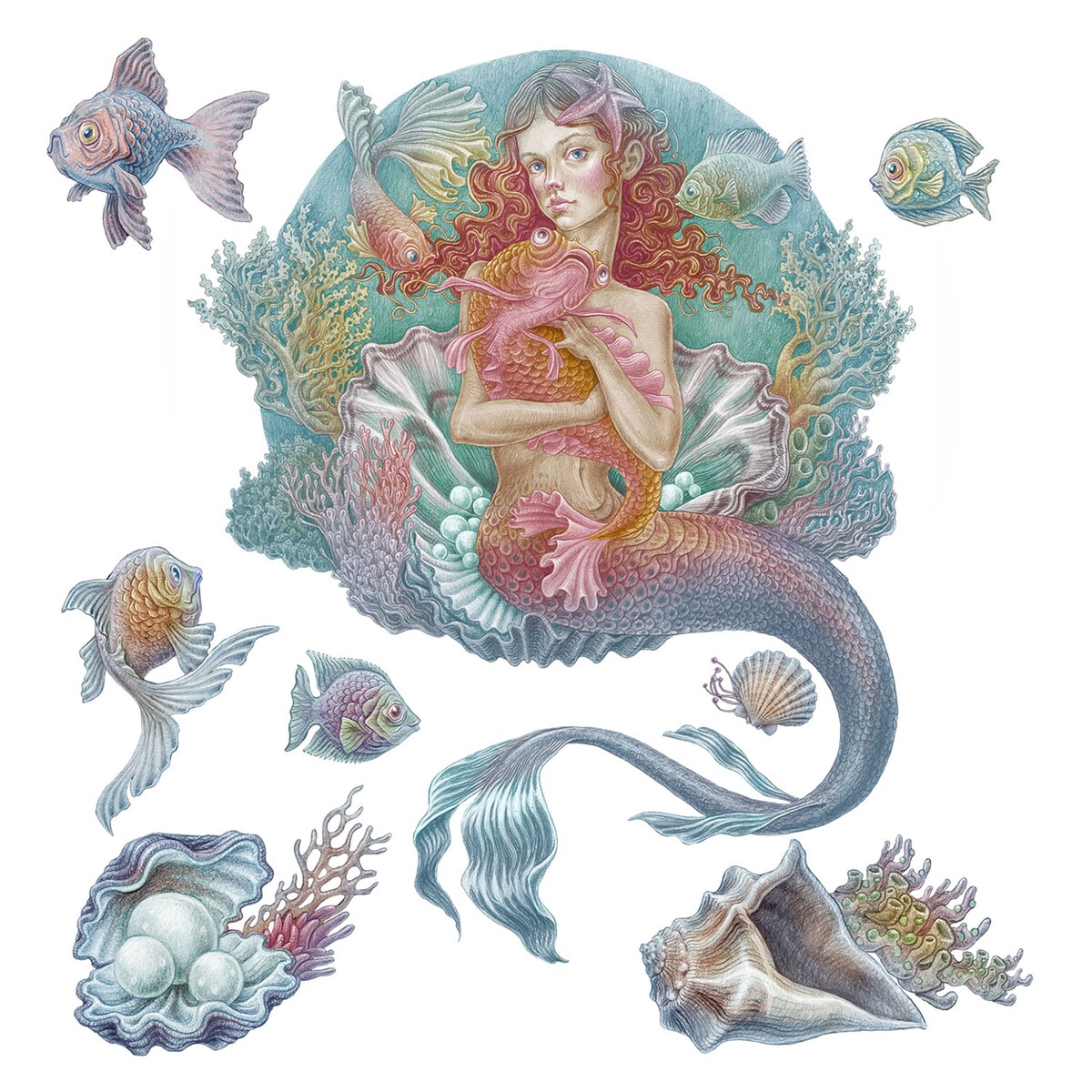 Zestaw naklejek na ścianę, Syrena świat rysunkowy, 130cm