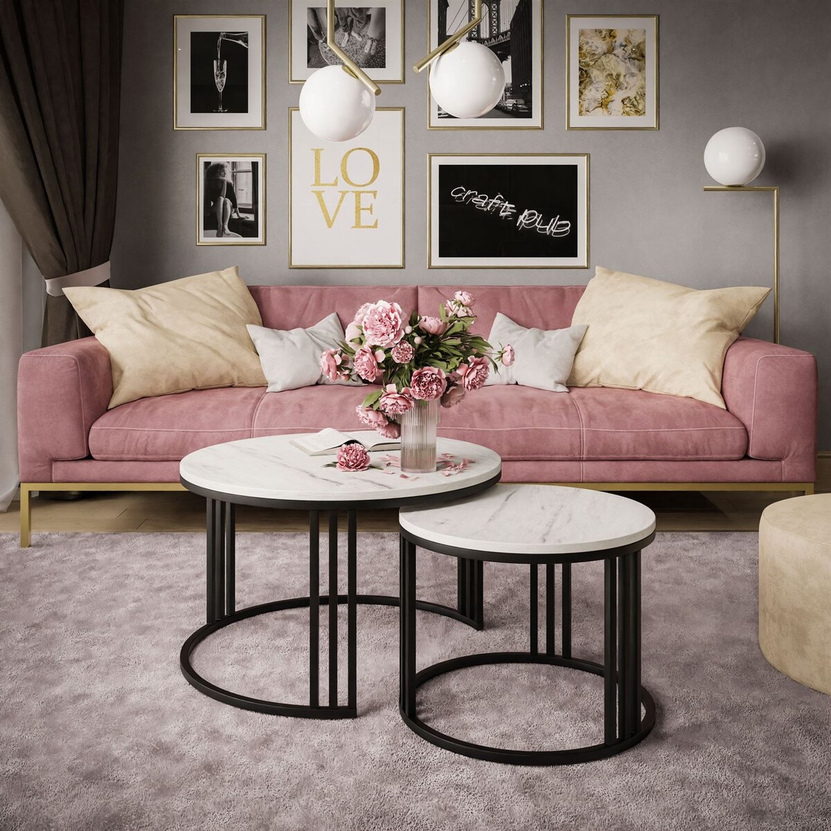 Stolik kawowy LORI 2w1 czarny marmur levanto