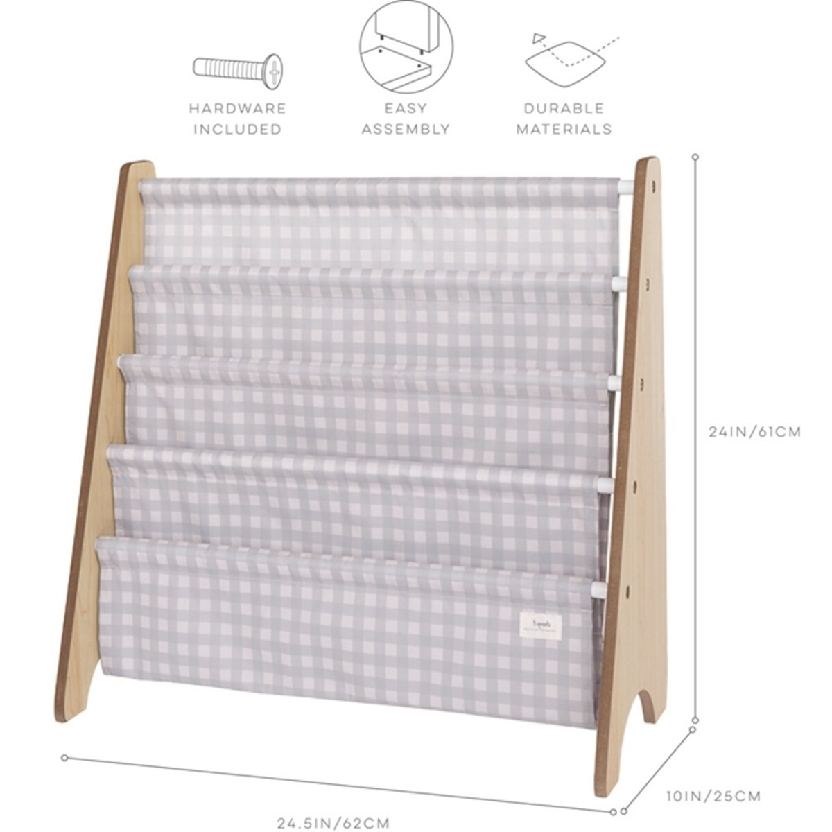 3 Sprouts Stojak na Książki Recycled Gingham Blue