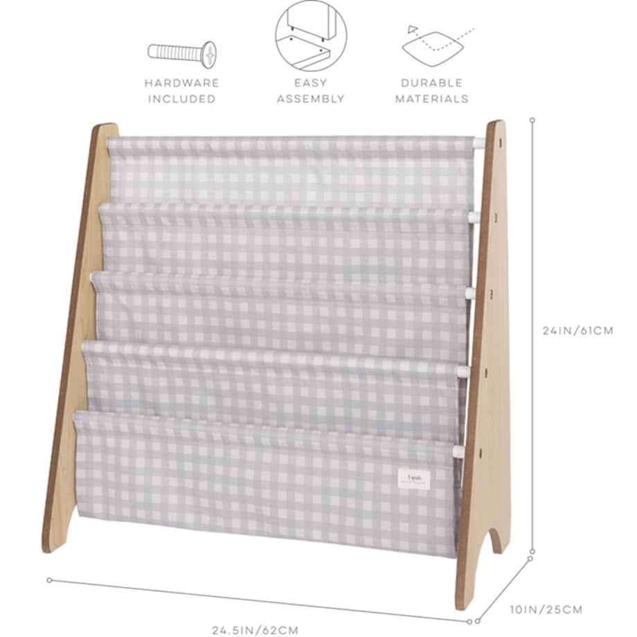 3 Sprouts Stojak na Książki Recycled Gingham Blue