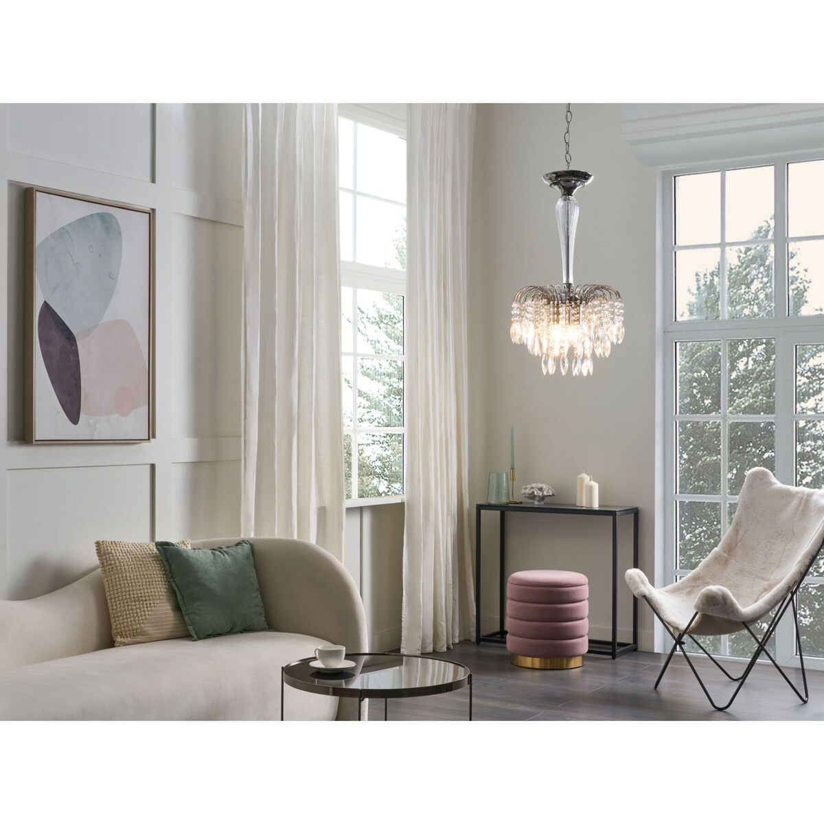 Żyrandol metalowy srebrny ORARA