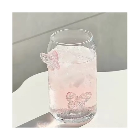 Szklanka wysoka ze słomką, MOTYLKI róż 500 ml, 1 szt- SZK163