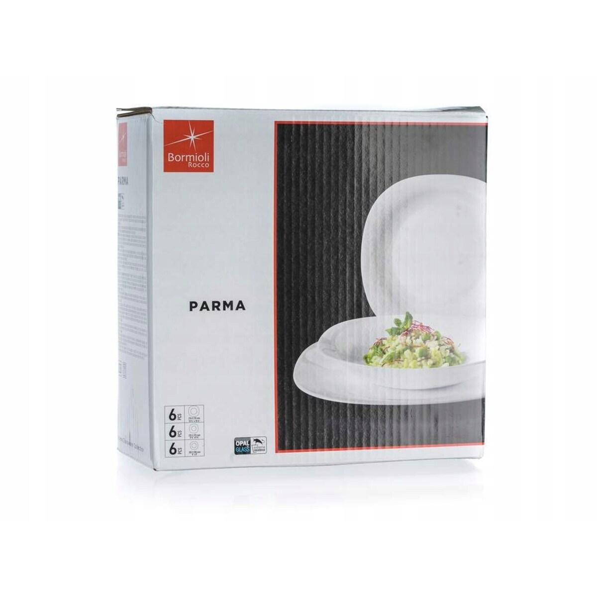 TALERZE OBIADOWE BIAŁE PARMA BORMIOLI 18el 6 osób KWADRATOWE na święta box
