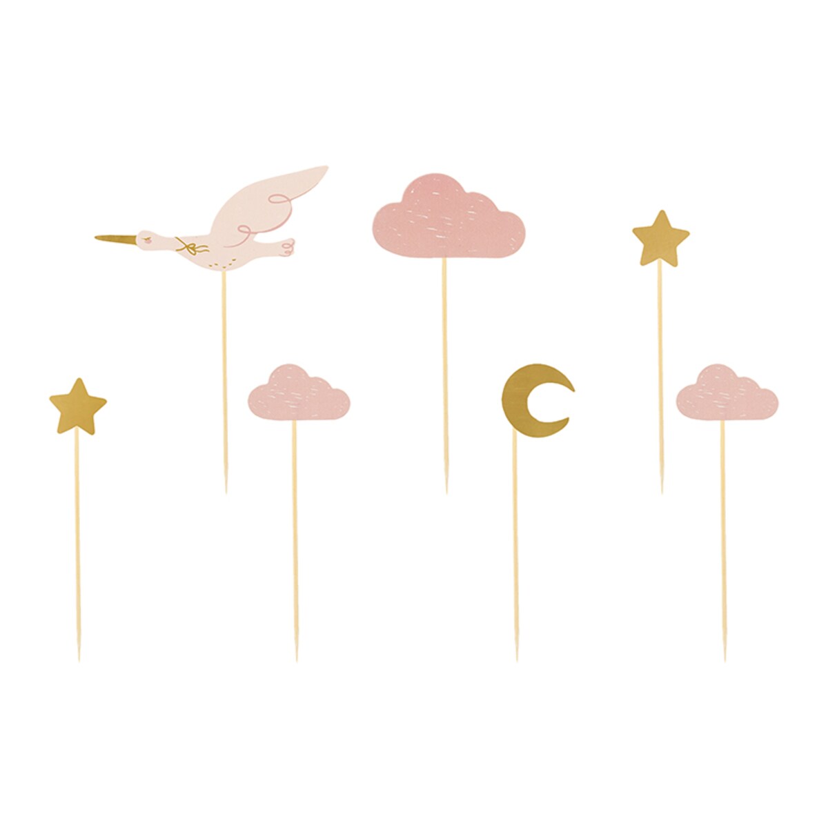 Dekoracje do muffinek - Bocian 11-12 cm, mix (1 op. / 7 szt.)