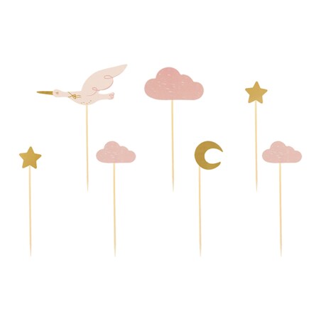 Dekoracje do muffinek - Bocian 11-12 cm, mix (1 op. / 7 szt.)