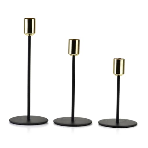 CEDRIC Komplet 3 świeczników czarno złot8xH14cm/8xH18cm/8xH22cm