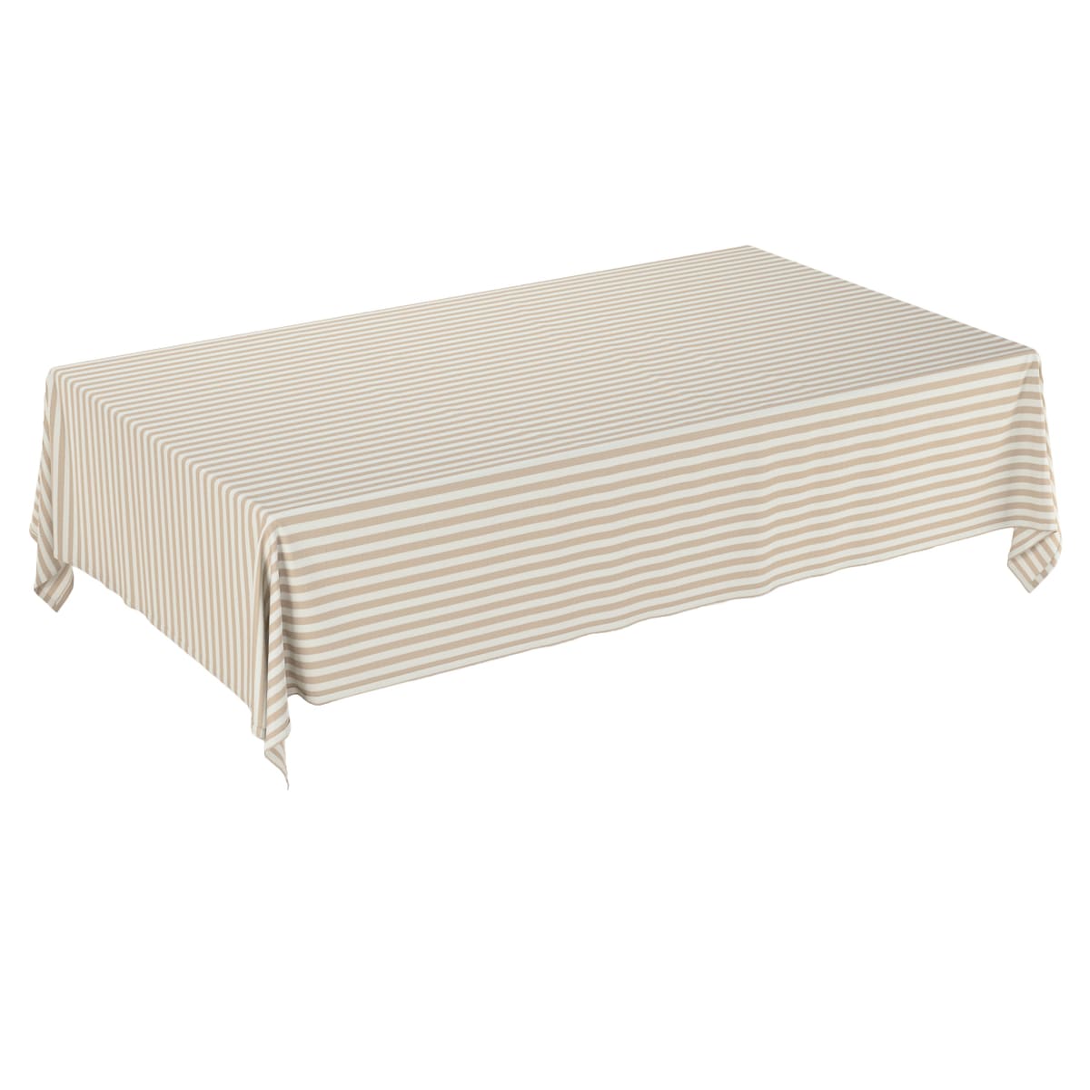 Obrus prostokątny 130 x 130 cm beżowo-białe pasy (1,5cm)