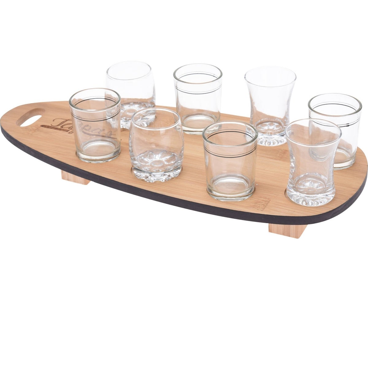 Zestaw do przekąsek, 8 szklanek na bambusowej tacy