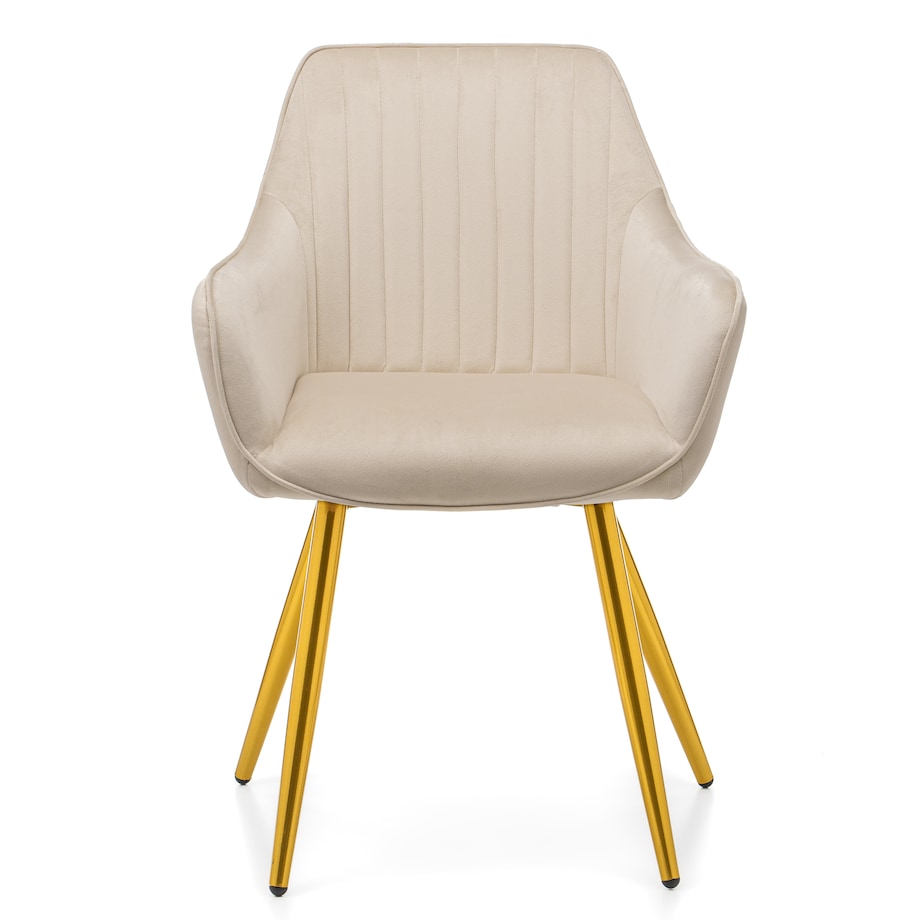 Krzesło tapicerowane pikowane welurowe do salonu jadalni nowoczesne PASSO beżowe złota noga