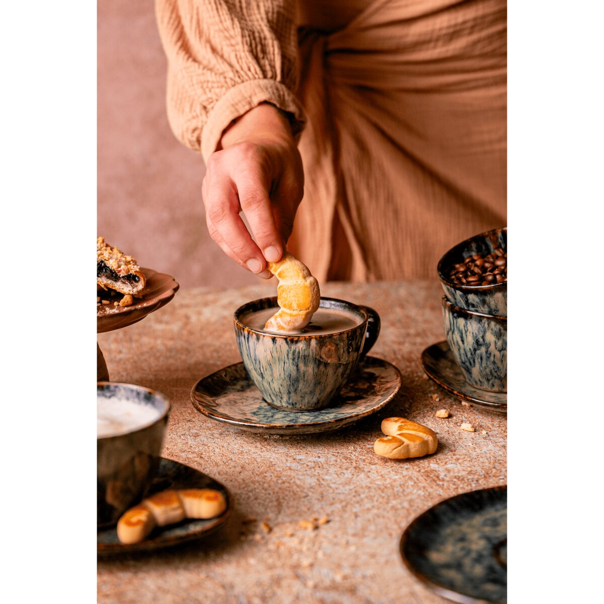 Serwis kawowy Kasai żółto-zielony na 4 osoby 8 szt. Nowoczesny Do zmywarki Komplet filiżanka i spodek