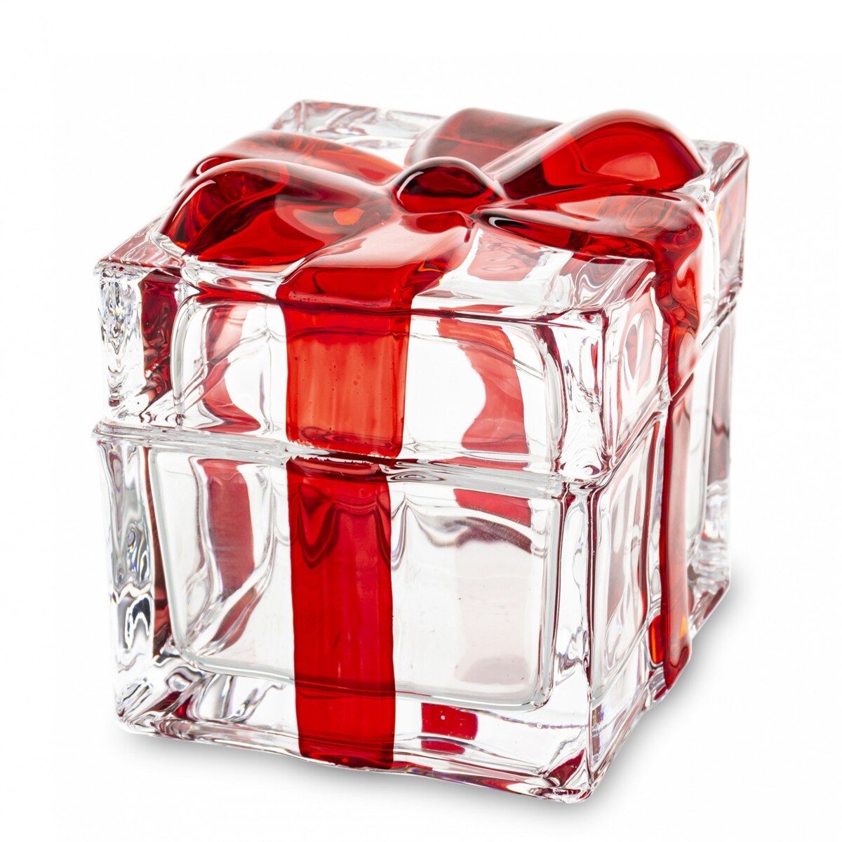 Szklany pojemnik z kokardką 8x8,5x8,5 cm NASTRO czerwony