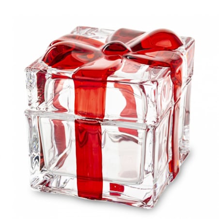 Szklany pojemnik z kokardką 8x8,5x8,5 cm NASTRO czerwony