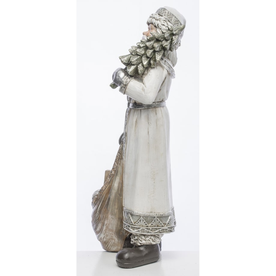 Mikołaj w płaszczu z workiem prezentów i choinką 31,5x13x11 cm