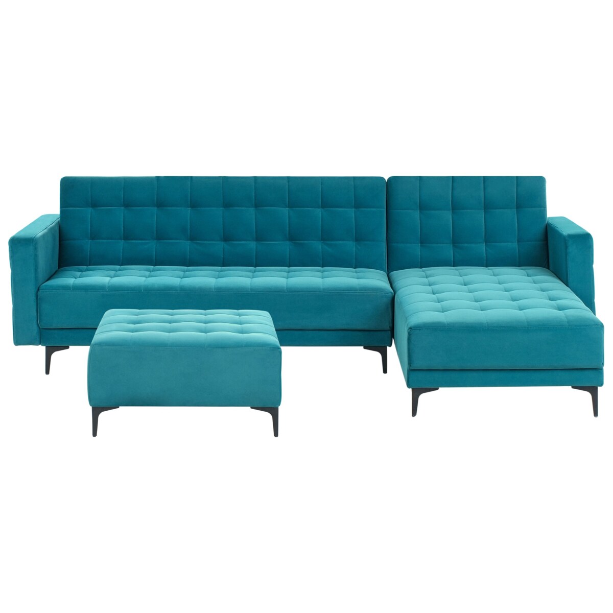 Sofa rozkładana lewostronna welurowa z otomaną morska ABERDEEN