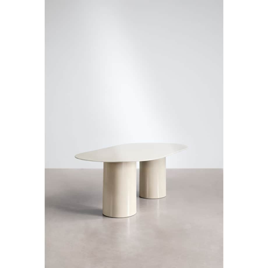 Stół do jadalny 220x110 cm ze szkła hartowanego i MDF Asgri, kremowy