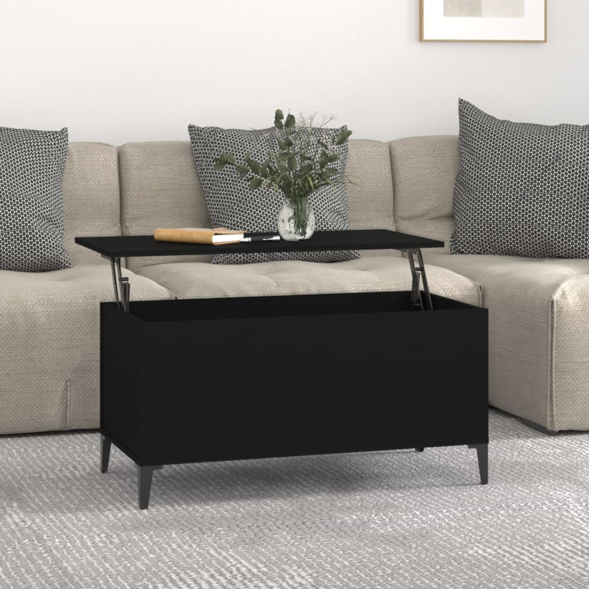 vidaXL Stolik kawowy, czarny, 90x44,5x45 cm, materiał drewnopochodny