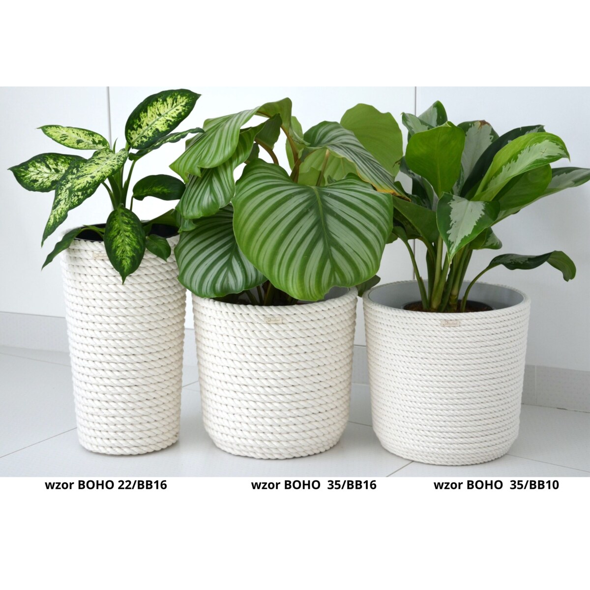 42 BOHO sznurek BIAŁA BAWEŁNA wysoka osłonka + wkład doniczka koszyk naturalny gruby sznurek LINA z trawy plecionej JUTA styl skandynawski etno loft marynistyczny wzór 42/BB16
