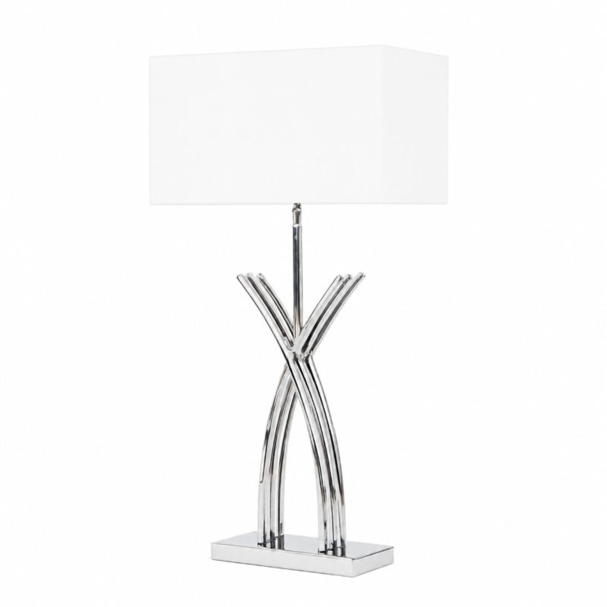 Srebrna lampa do salonu w stylu modern z białym abażurem ROTA