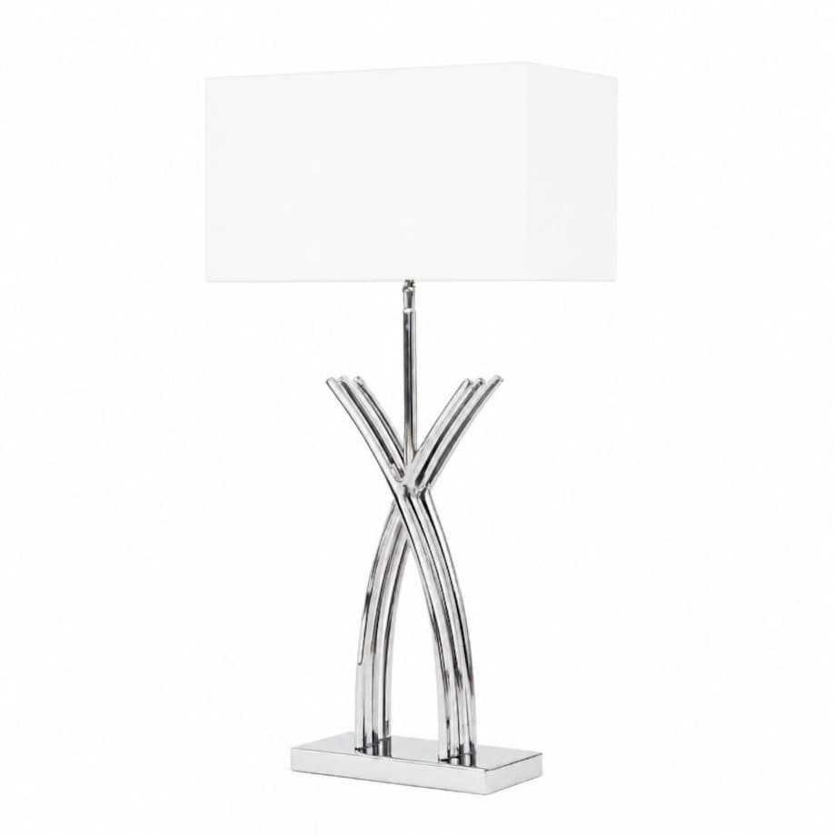 Srebrna lampa do salonu w stylu modern z białym abażurem ROTA
